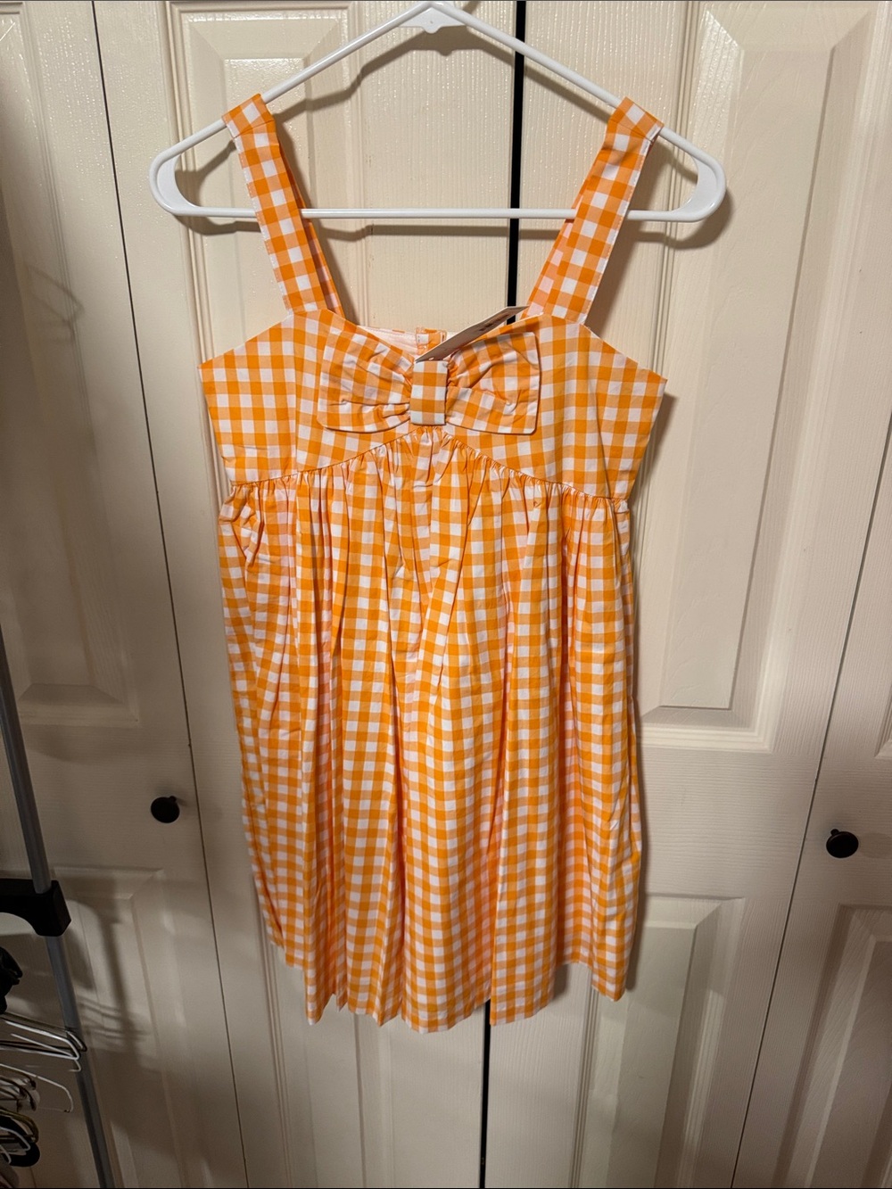 Girls' Orange Gingham Bow Sundress